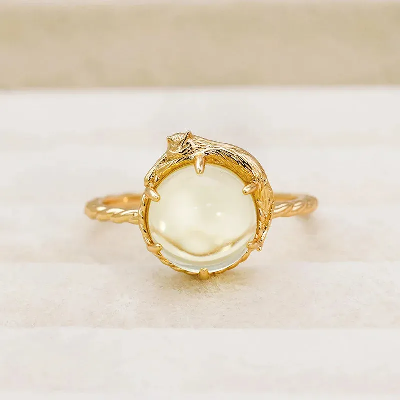 Natural Quartz Ring For Women Gemstone Ring 925 Sterling Silver Gold Vermeil Fine Jewelry Gift Vintage 3D Cute Cat