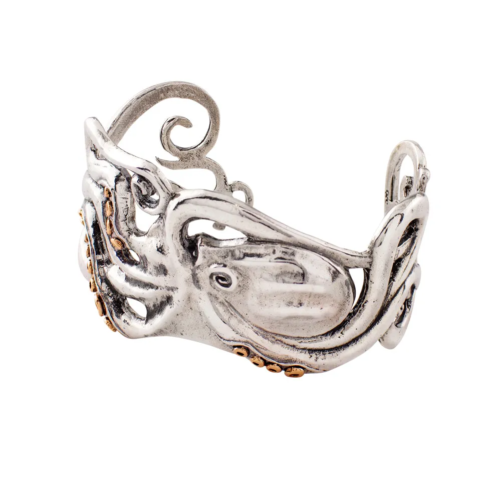 Octopus Cuff Bracelet in Silver with Bronze Accents