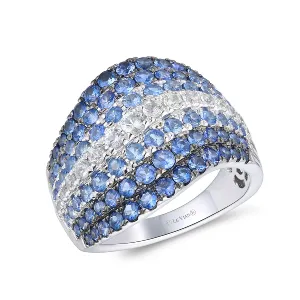 Ombre Ring featuring Denim Ombré with White Sapphire set in 14K White Gold