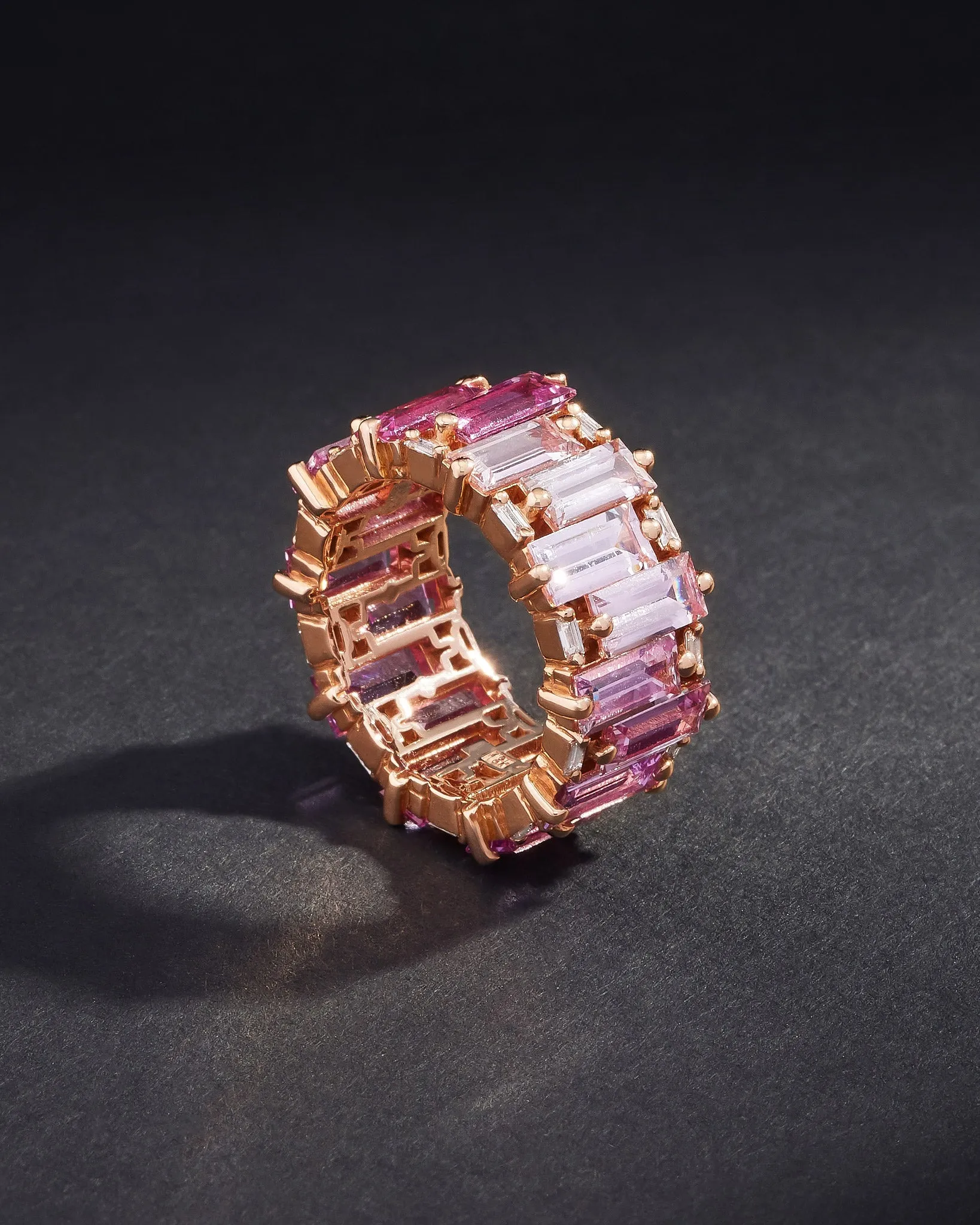 One of a Kind Royal Pink Ombre Sapphire Eternity Band