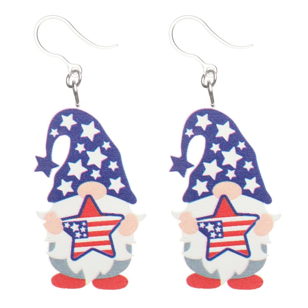 Patriotic Gnome Dangles Hypoallergenic Earrings for Sensitive Ears Made with Plastic Posts