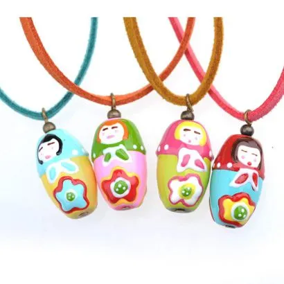 Peppercorn Kids Babushka Doll Charm on Suede Cord Necklace