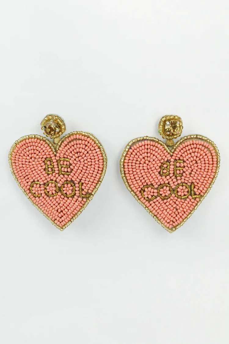 Pink Beaded Heart Be Cool Drop Earrings