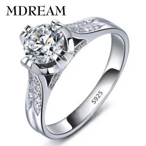 Platinum Sterling Silver Ring and Cubic Zirconia Ring Romantic Wedding Rings