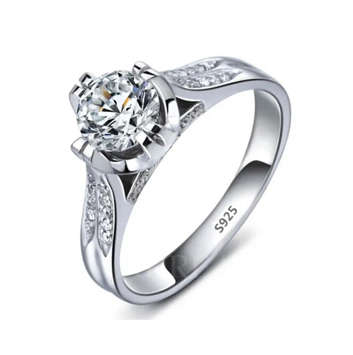 Platinum Sterling Silver Ring and Cubic Zirconia Ring Romantic Wedding Rings