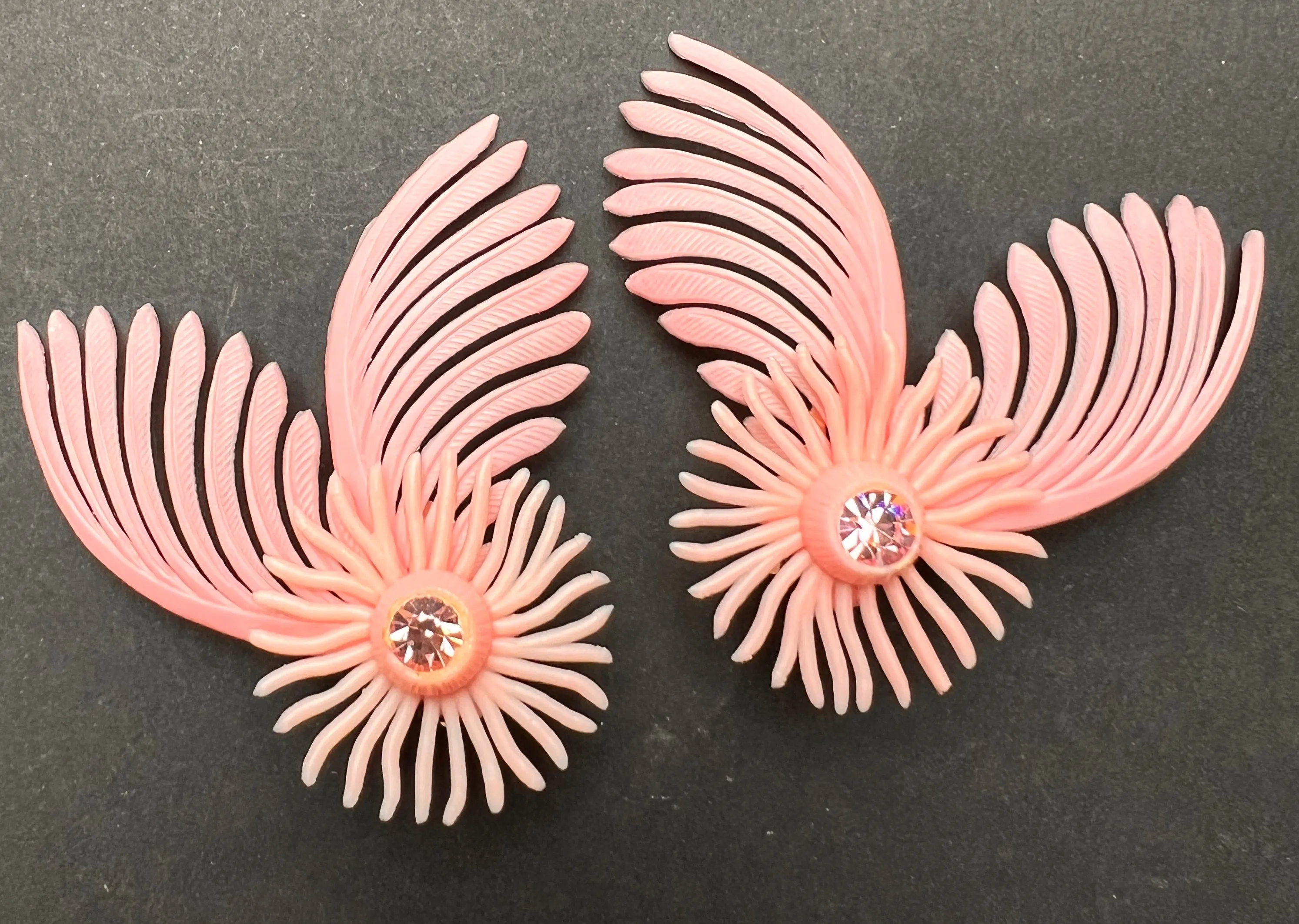 Playful Pink 1950s Clip-On Yellow Earrings with Moveable Wings !