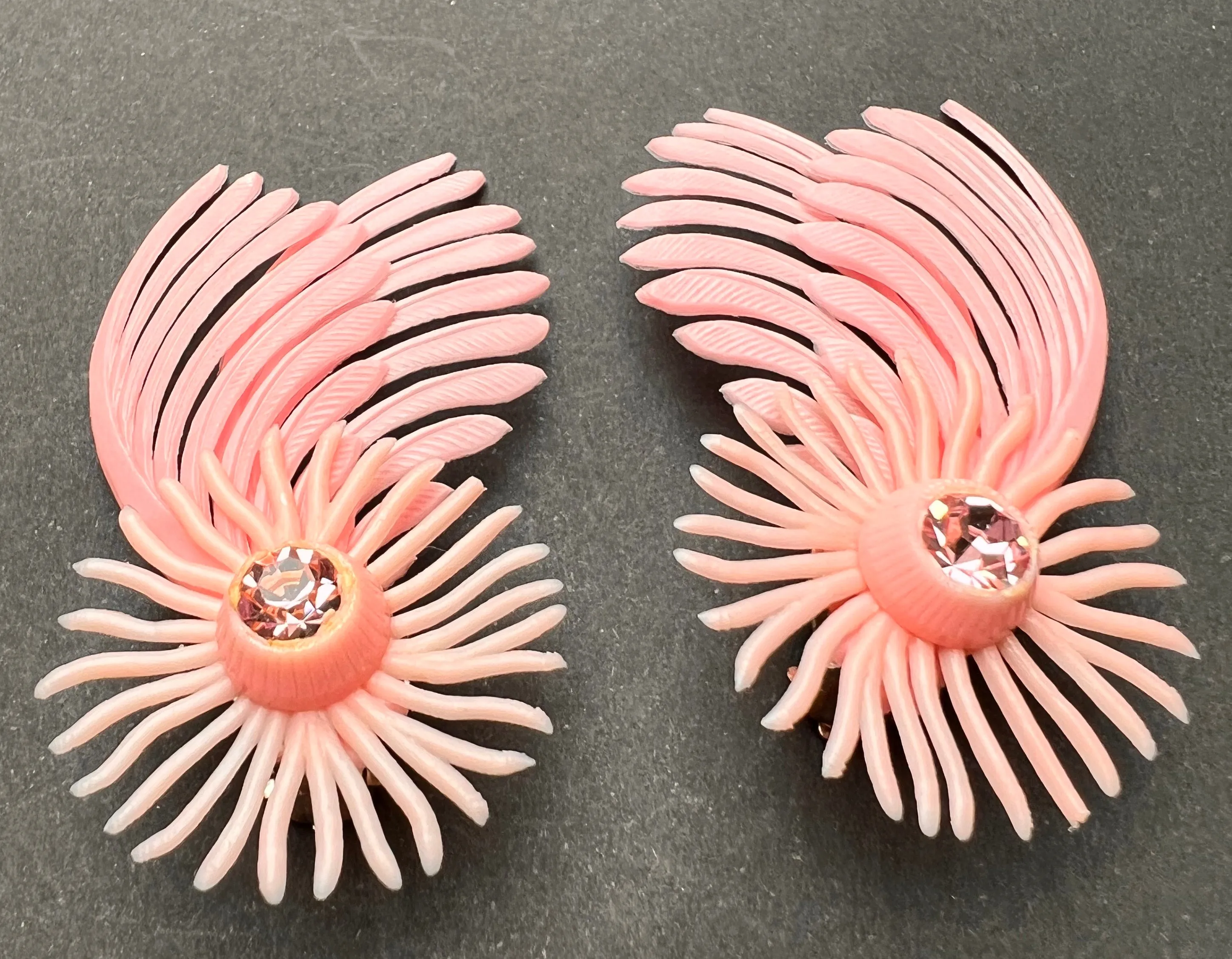 Playful Pink 1950s Clip-On Yellow Earrings with Moveable Wings !