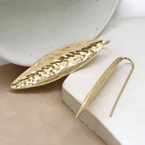 POM 55mm Elegant Golden Long Leaf Earrings