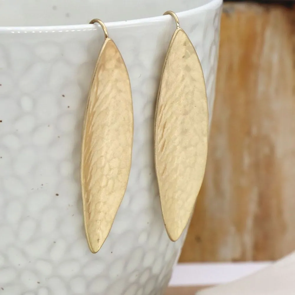 POM 55mm Elegant Golden Long Leaf Earrings