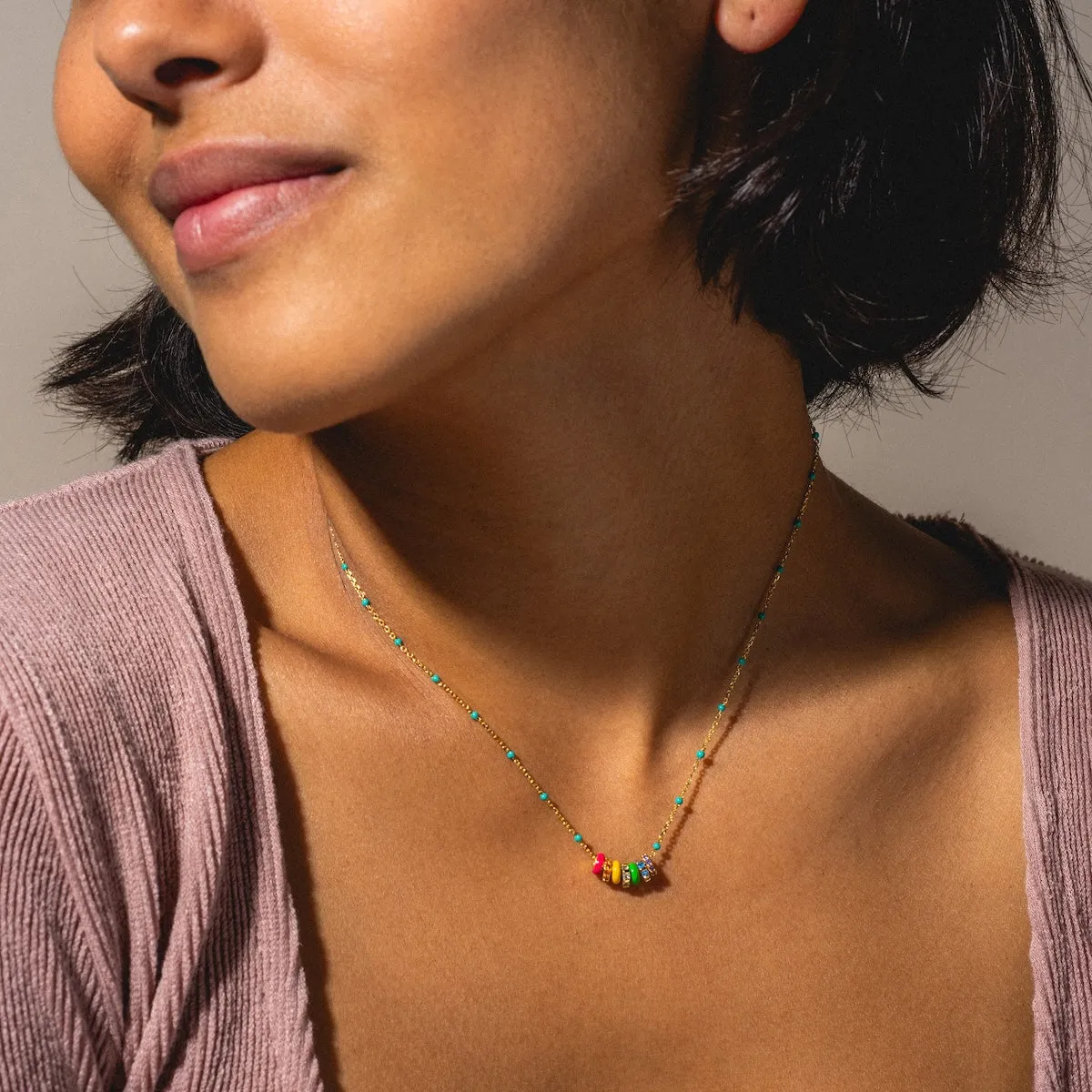 Rainbow Enamel Beaded Chain Necklace