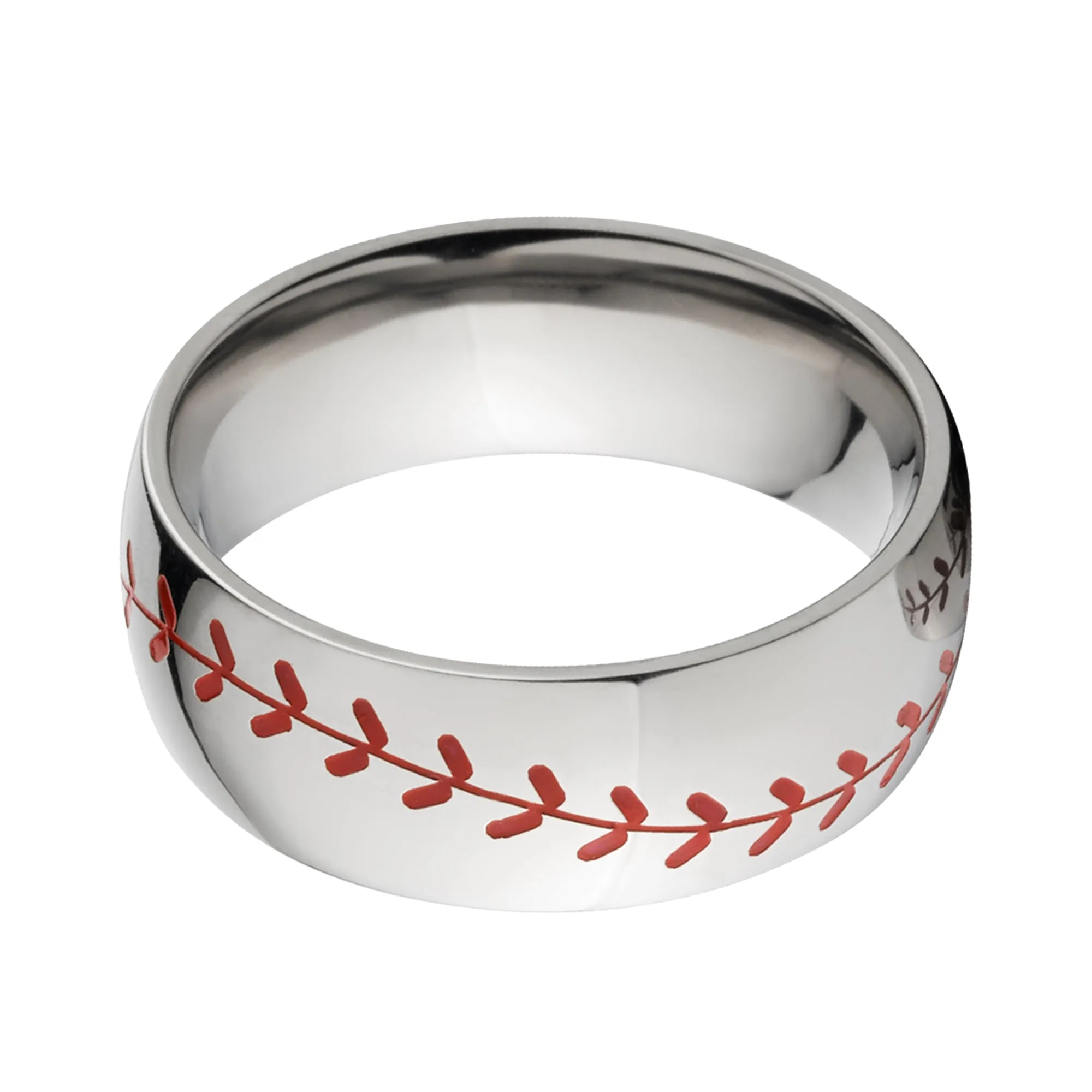 Red Stitch Baseball Ring - Men's Titanium Wedding Band