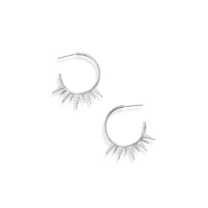 Rhodium Plated 3/4 Circle CZ Spike Earrings