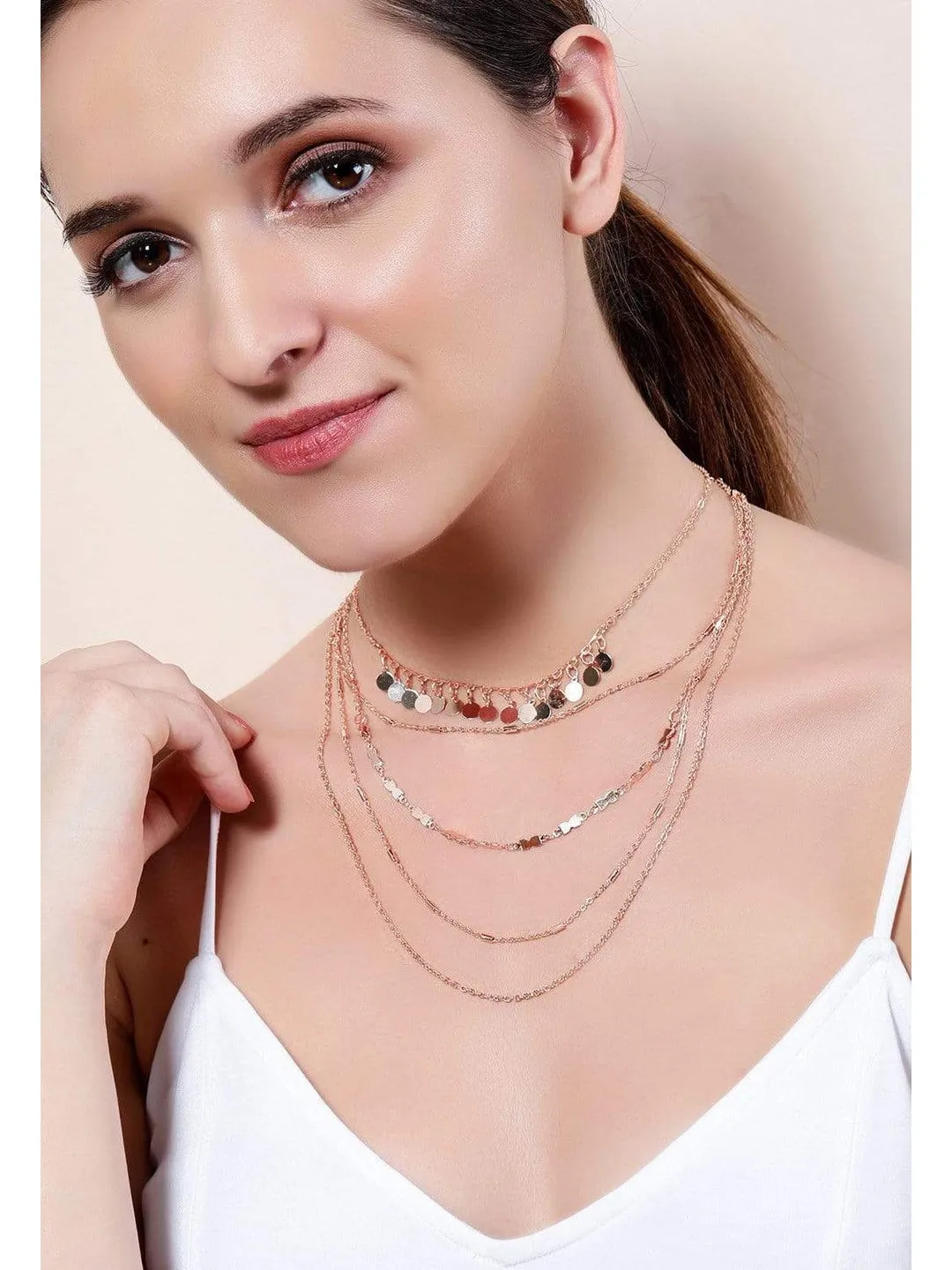 Rubans Rose Gold Plated Handcrafted Multi Layer Necklace