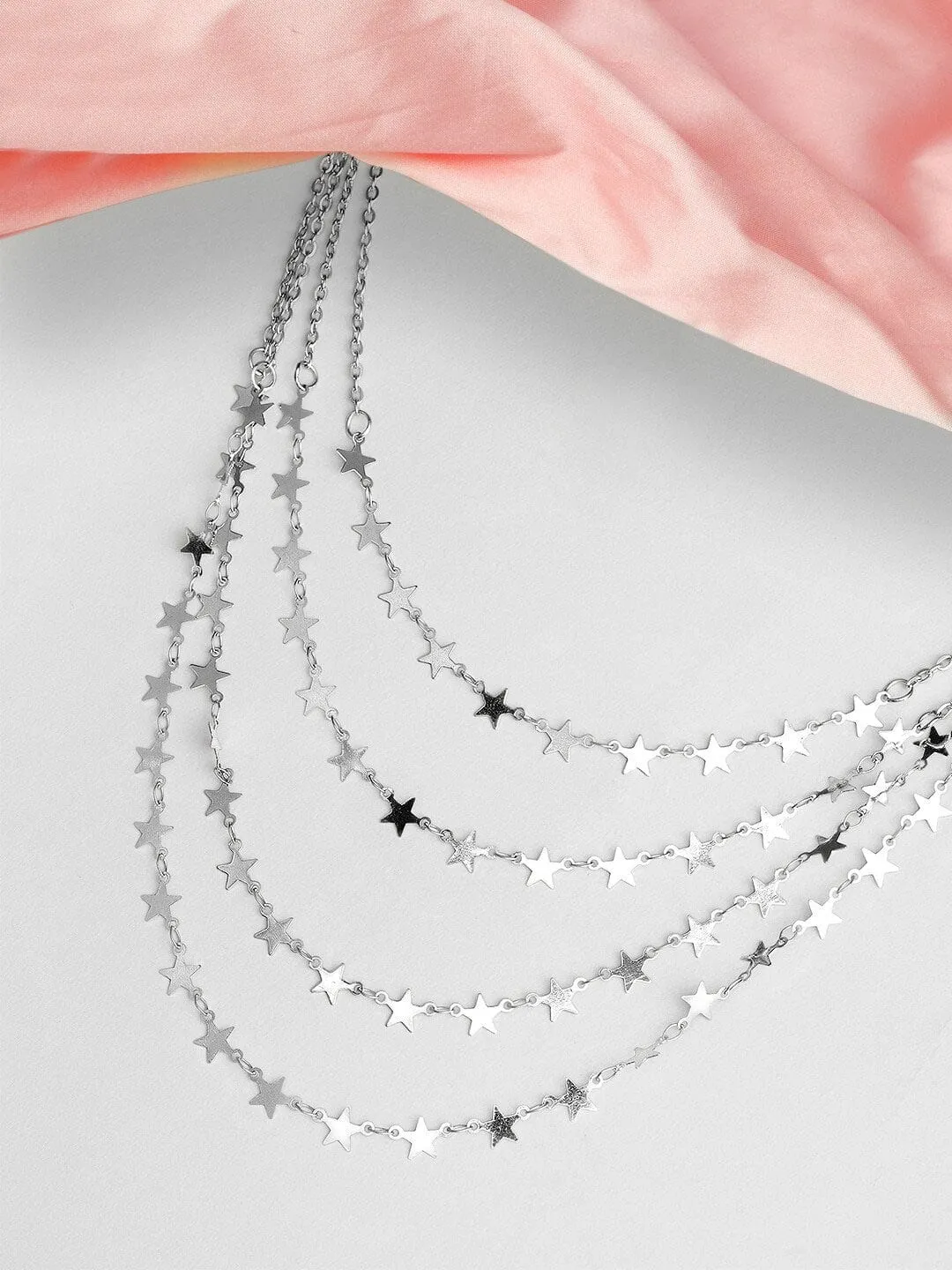 Rubans Silver Plated Multi Layer Star Necklace