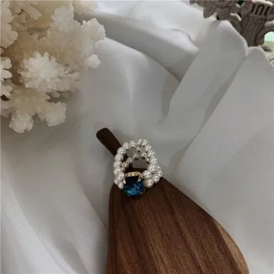 Shiny Colorful Crystal Handmade Braided Imitation Pearl Rings for Women Party Wedding