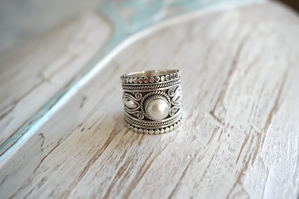 Silver Pearl Athena Ring