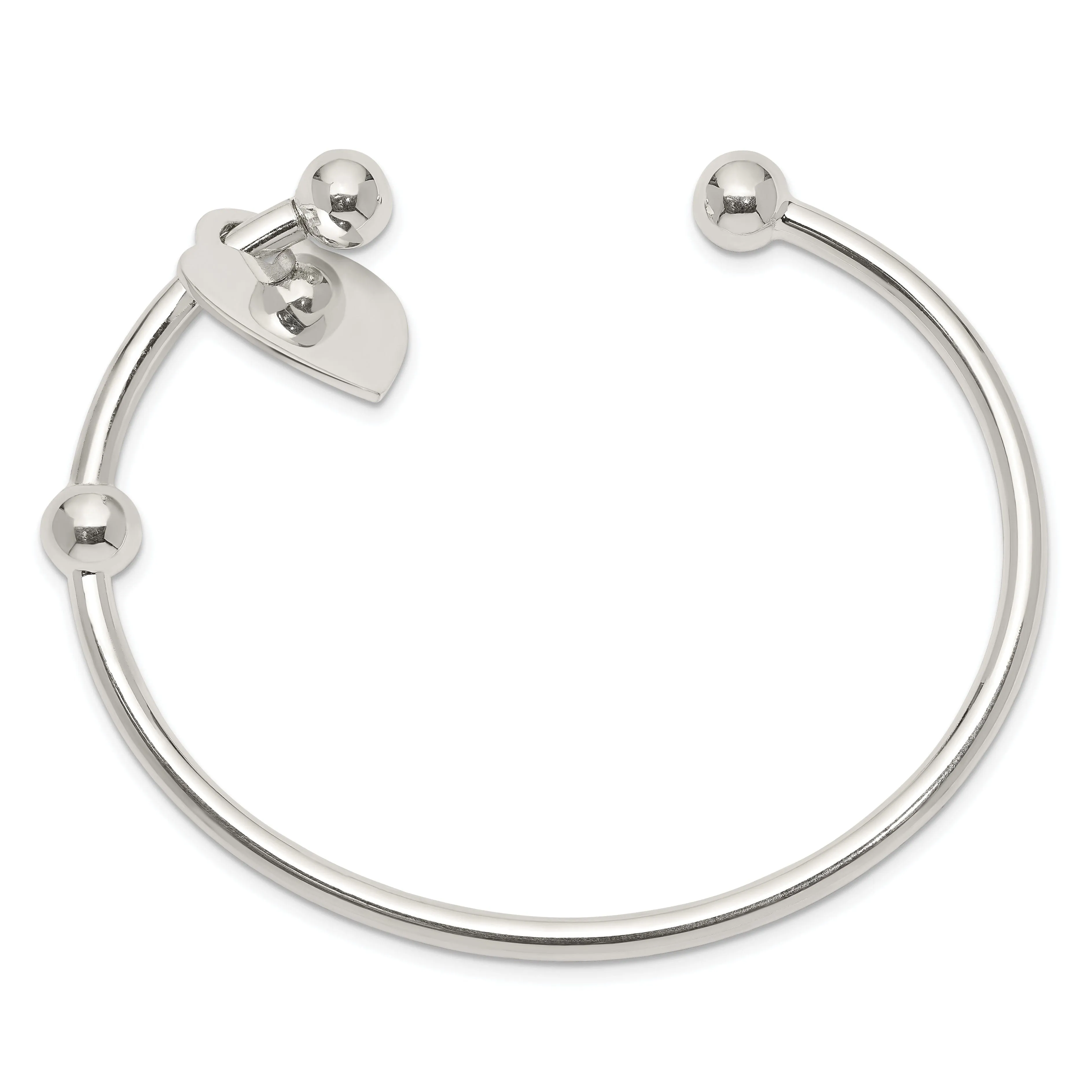 Silver Polished Engravable Heart Cuff Bangle