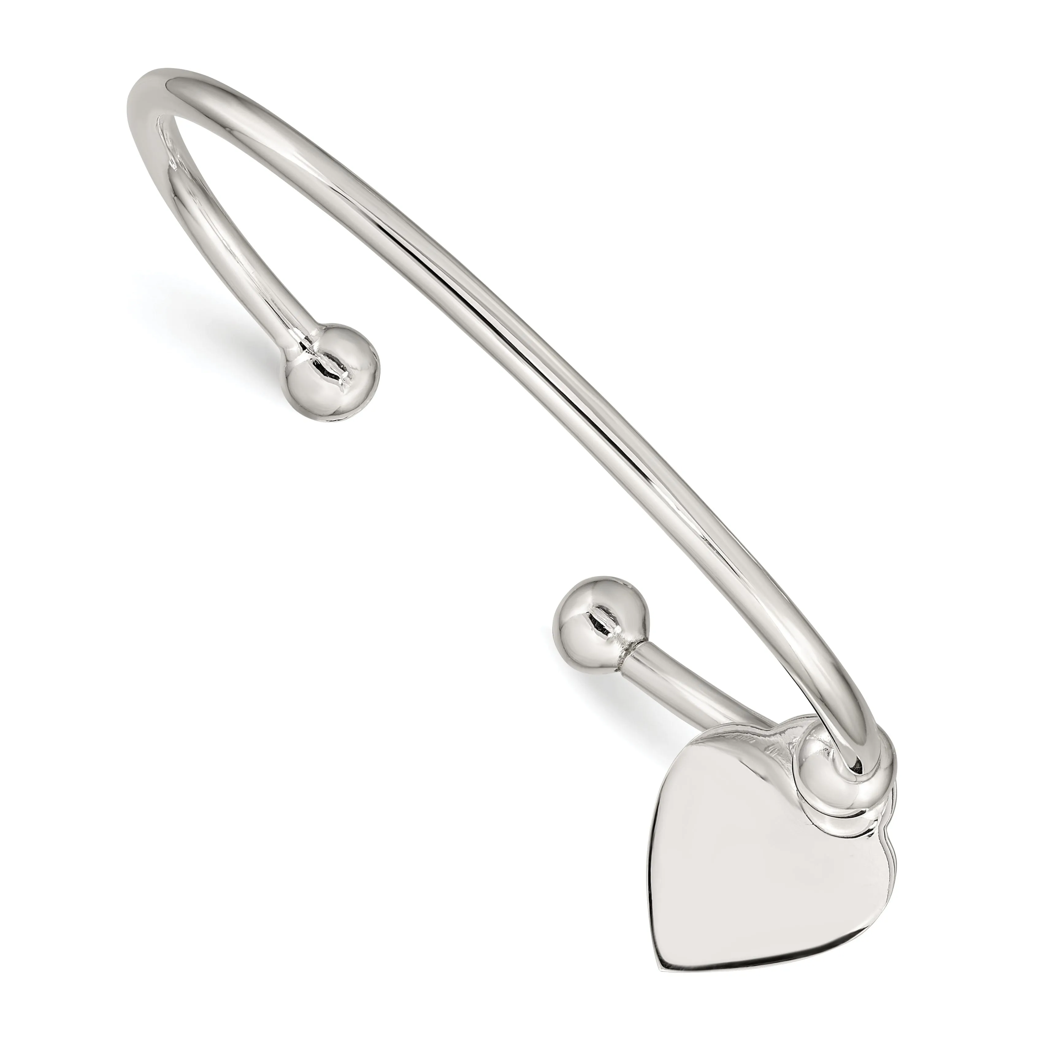 Silver Polished Engravable Heart Cuff Bangle