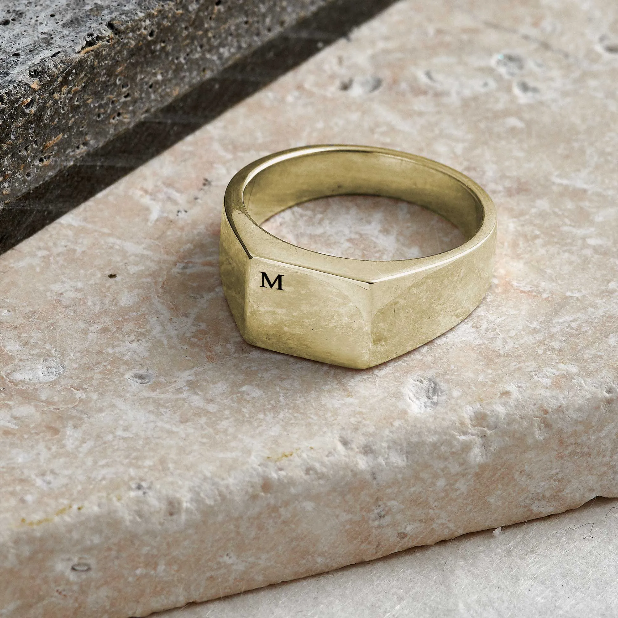 Solid Gold Square Personalised Initial Signet Ring