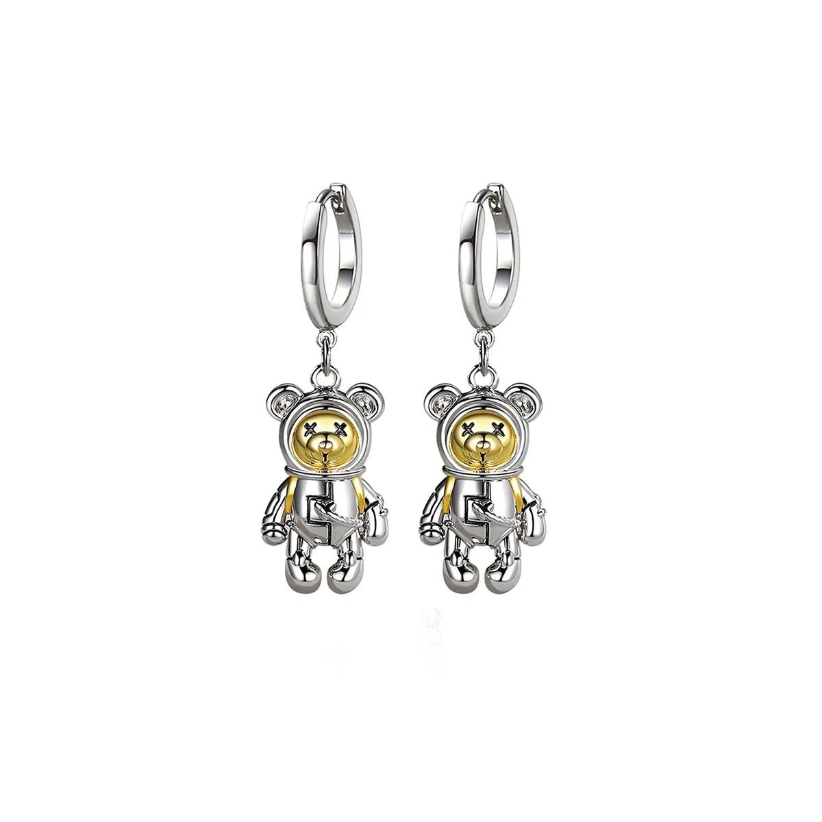 Space Travel Bear Silver Earrings