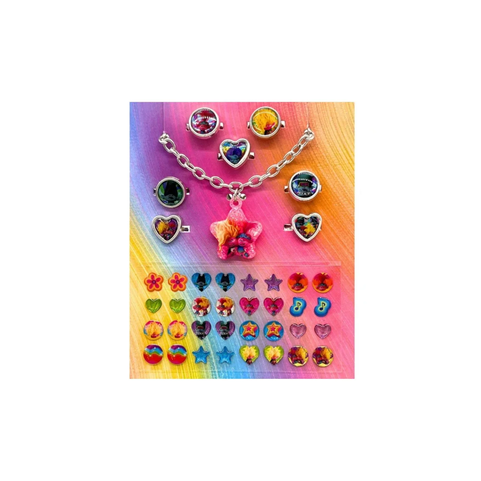 Trolls Charm Bracelet, Rings & Sticker Earrings – 24-Piece Set for Kids