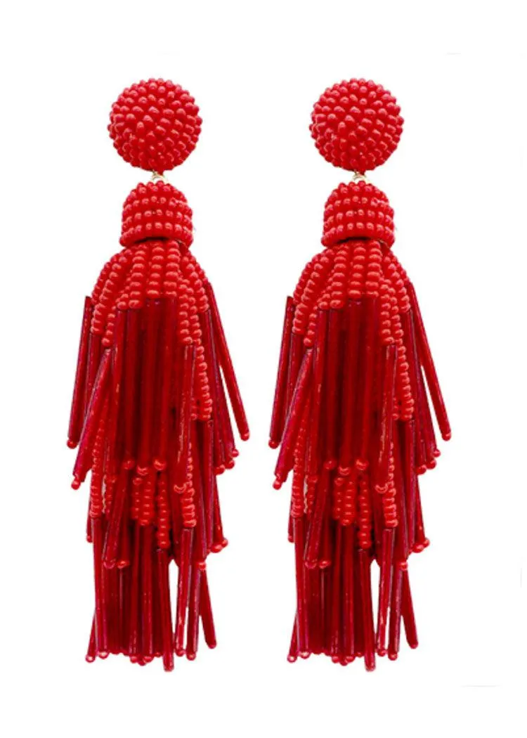 Valentina Tassel Earrings - Red