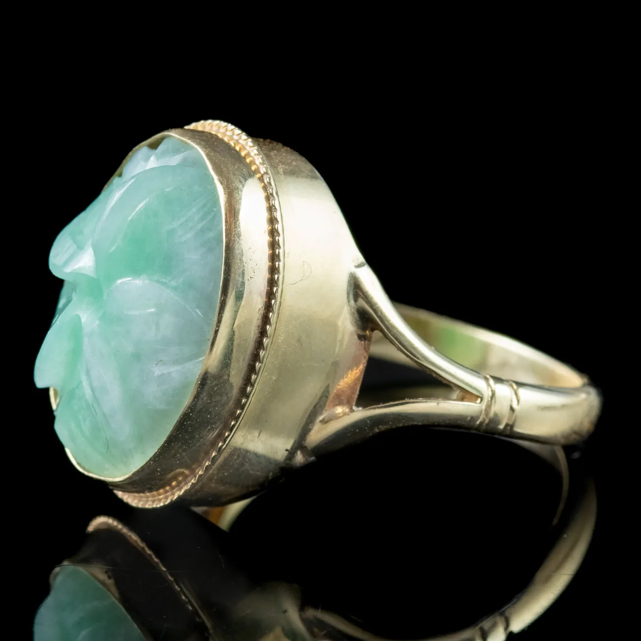 Vintage Carved Jade Flower Ring Dated 1972