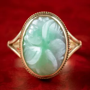 Vintage Carved Jade Flower Ring Dated 1972