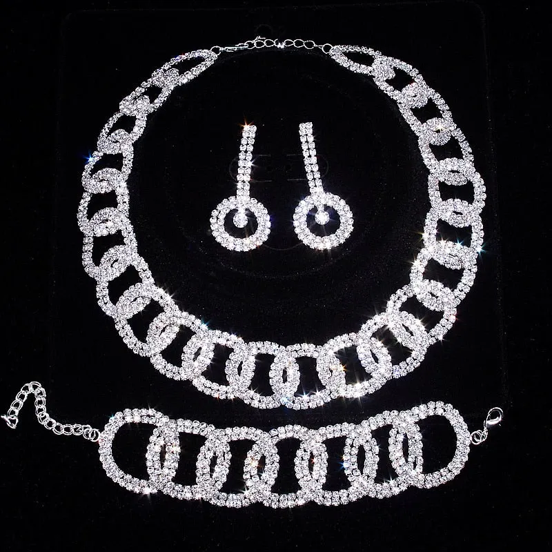 Wedding Jewelry Classic Crystal Jewelry Set for Bride with Rhinestone in Silver Color