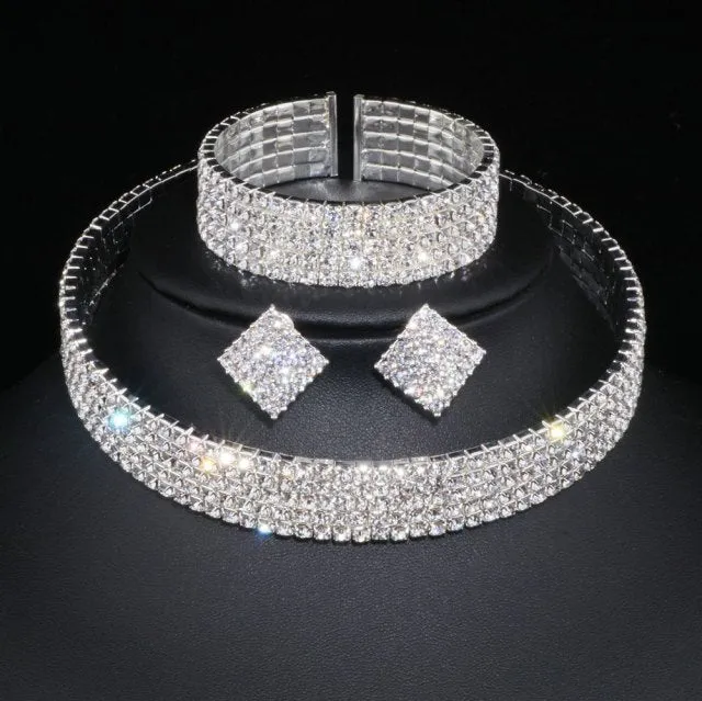 Wedding Jewelry Classic Crystal Jewelry Set for Bride with Shining Crystal