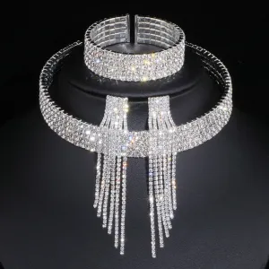 Wedding Jewelry Elegant Tassel Jewelry Set for Bride with Rhinestones