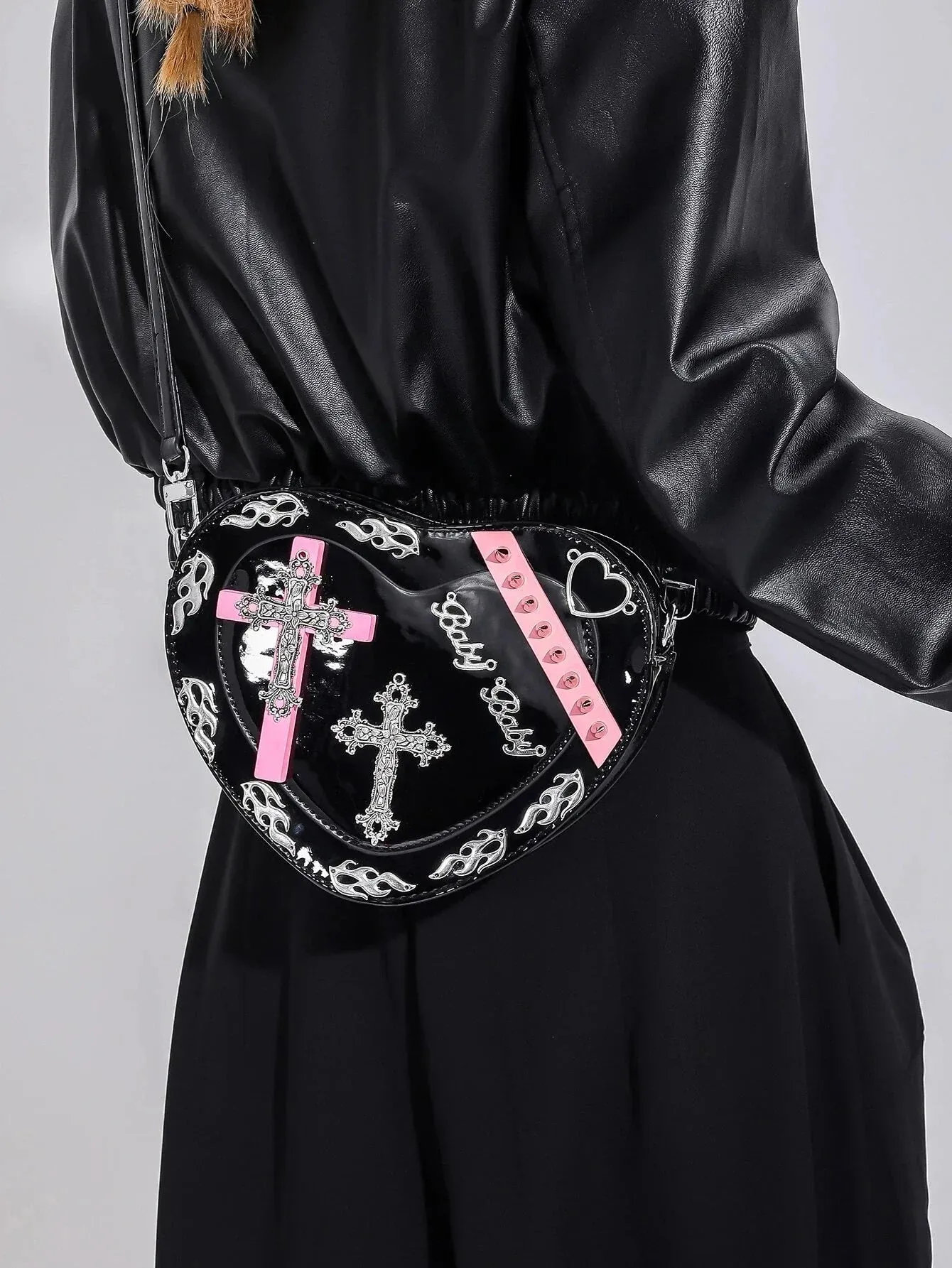 Y2K Shape Punk PU Colorful Pattern Mini Cross Coffin Gothic Trendy Bag