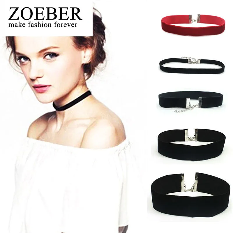 ZORBER trendy Black Velvet Choker Necklace 90's for Women Statement plain Ribbon Gothic round Retro Burlesque rope chain Jewelry